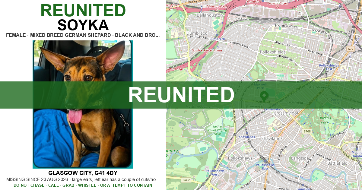 Map Of Dogs Lost: Soyka — Mixed Breed German Shepard | Drone SAR for Lost Dogs UK